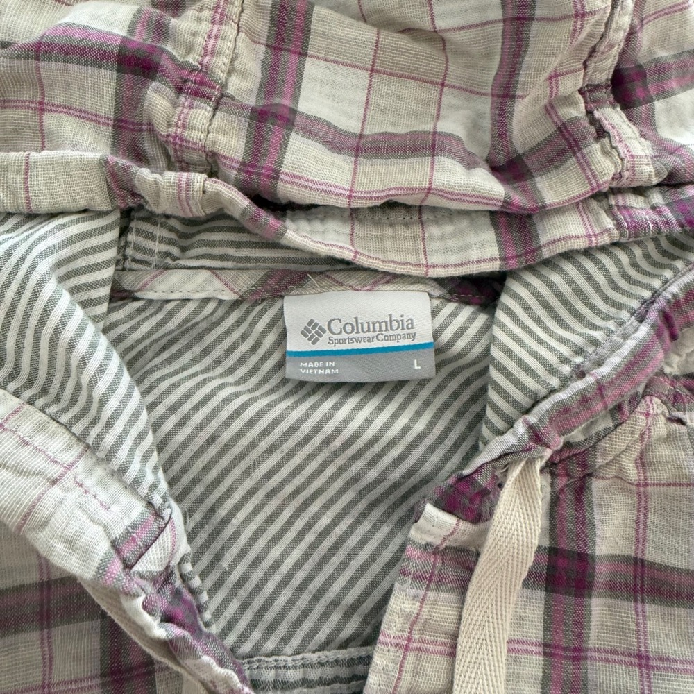 Columbia Womens Large Purple Plaid Cotton Button Down Hooded Shirt Jacket L - Picture 3 of 7
